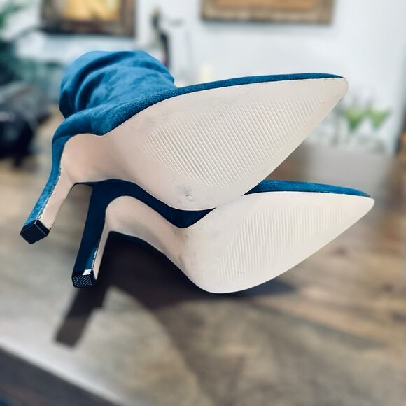 JustFab Reza Teal Blue Faux Suede Slouch Knee-High Stiletto Boots Sz 7 - Picture 6 of 8